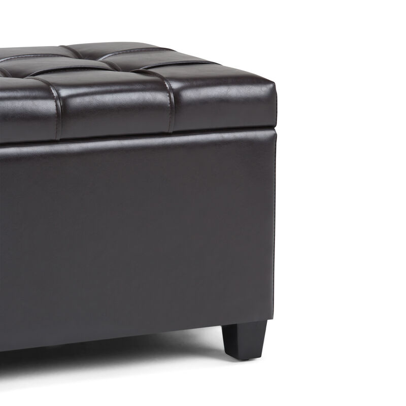 Sienna 33 inch Wide Transitional Rectangle Storage Ottoman Bench in Tanners Brown Vegan Faux Leather, Assembled