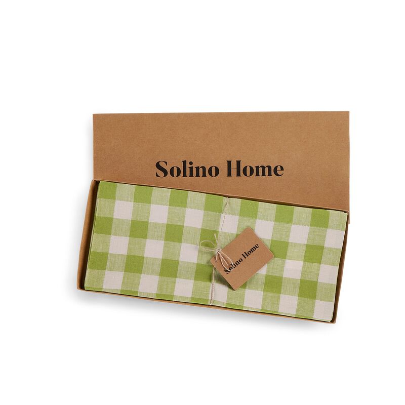 Solino Home Morgan Check 100% Linen Table Runner &ndash; Handcrafted, Machine Washable, Perfect for Holiday and Everyday Dining