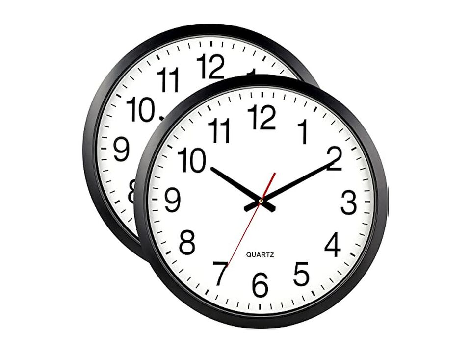 Black Set Two Wall Clock 18 Inch Silent Non Ticking Easy Read Battery Operated