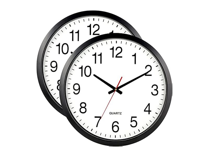 Black Set Two Wall Clock 18 Inch Silent Non Ticking Easy Read Battery Operated image number 0