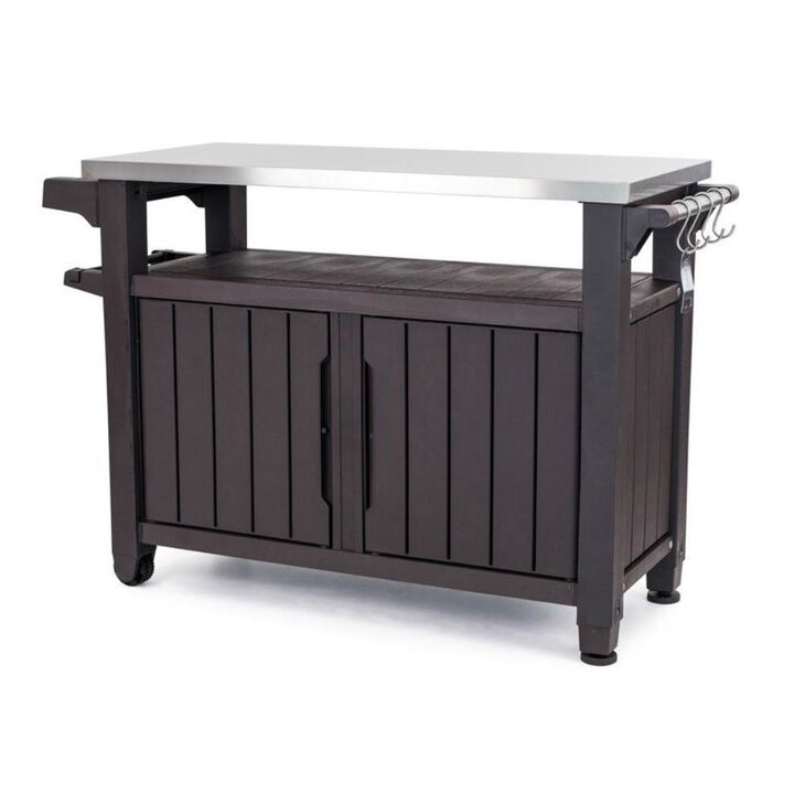 Hivvago Outdoor Grill Party Caster Bar Serving Cart with Storage Dark Brown