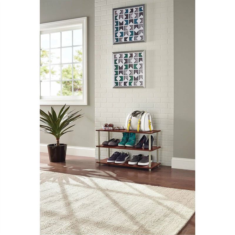 QuikFurn Dark Cherry 3-Shelf Modern Shoe Rack - Holds up to 12 Pair of Shoes