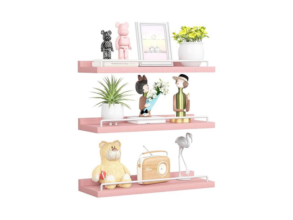 Set of 3 Pink White Floating Shelves Kawaii Wall Decor for Bedroom Home