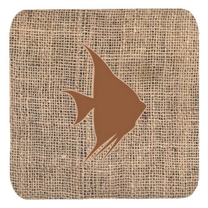 Caroline's Treasures BB1022-BL-BN-FC Fish-Angel Fish Burlap and Brown Foam Coasters (Set of 4), 3.5 H x 3.5 W, Multicolor