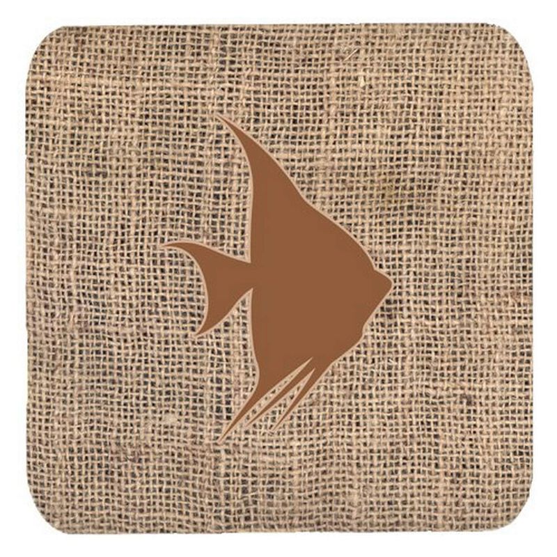 Caroline's Treasures BB1022-BL-BN-FC Fish-Angel Fish Burlap and Brown Foam Coasters (Set of 4), 3.5 H x 3.5 W, Multicolor