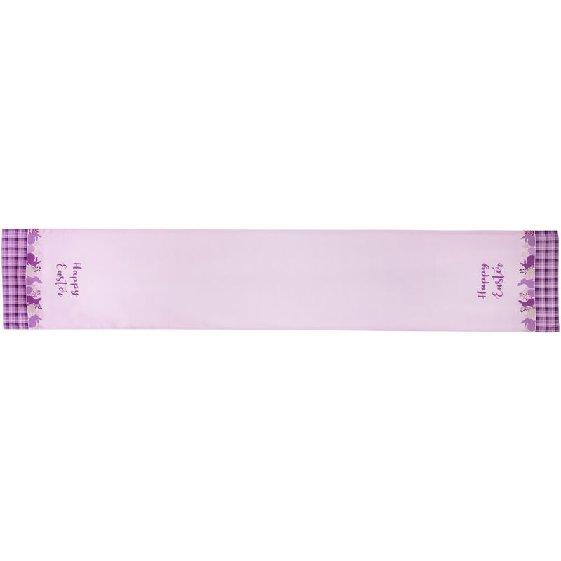 72" Pastel Purple "Happy Easter" Plaid Table Runner image number 0