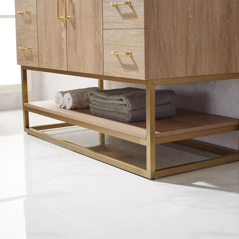 Vinnova Design 48 Single Vanity with White Grain Stone Countertop Without Mirror