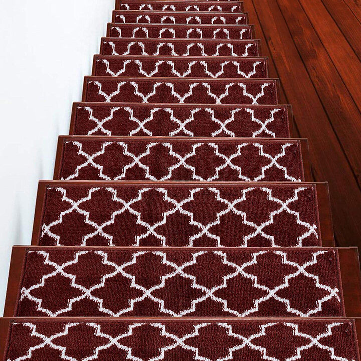 SUSSEXHOME Carpet Stair Treads Easy to Install with Double Adhesive Tape - Safe, 9" X 28" - Red 