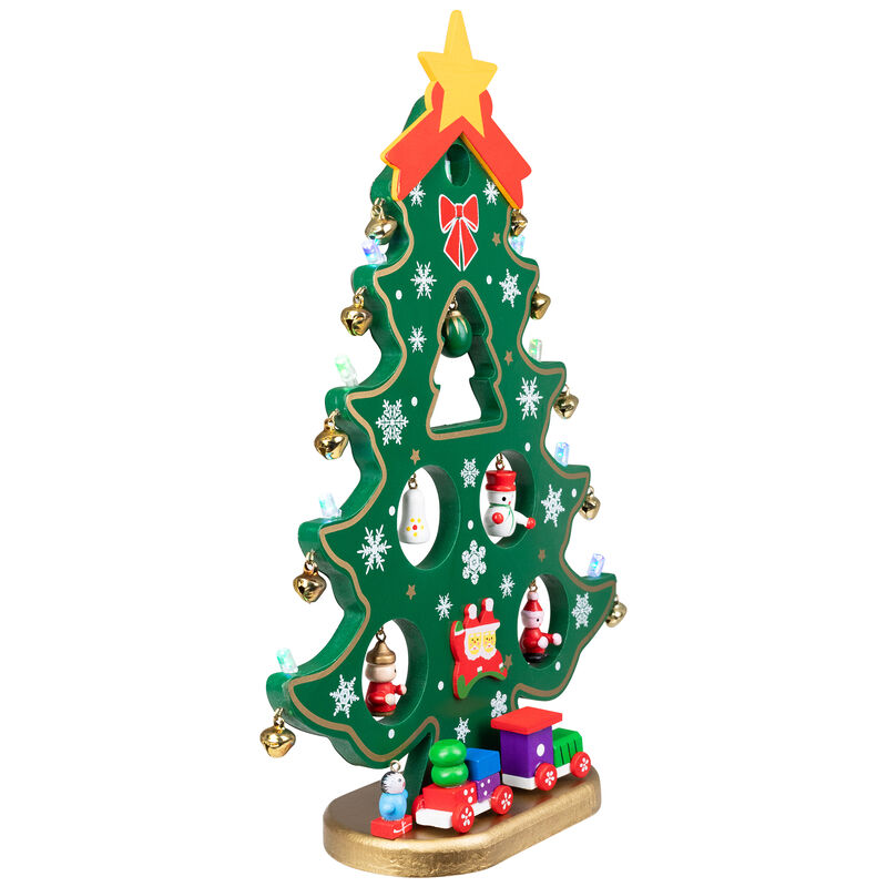 11.25" Red and Green Christmas Tree Cut-Out with Miniature Ornaments Tabletop Decoration image number 4