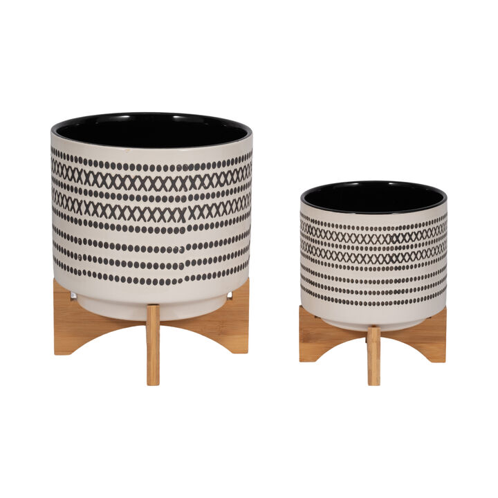 Aztec Planter with Wood Stand, Gray