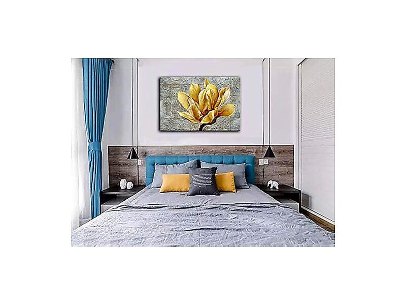 Yellow Grey Flower Wall Art Abstract Gray Background Canvas Decor Decal Poster image number 2