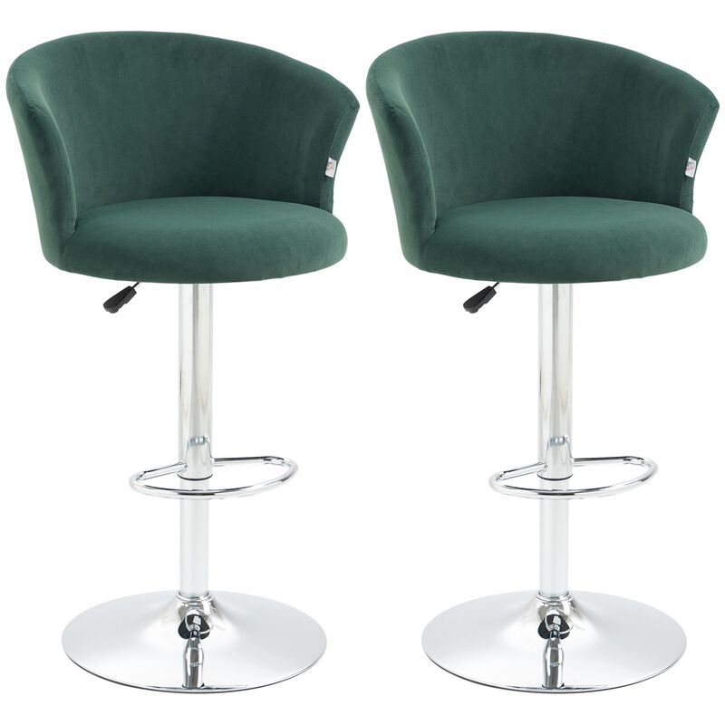 Dark Green Bar Seating: Set of 2 Velvet Swivel Counter Stools
