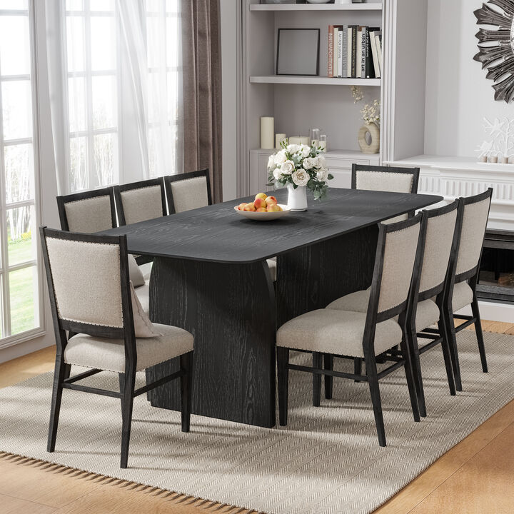 79" Farmhouse Rectangle Black Dining Table for 4-6 People with Round Arched Table Legs for Dining Room and Living Room
