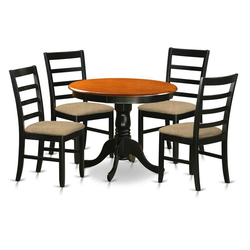 Dining furniture set - 5 Pcs with 4 Linen Chairs in Black