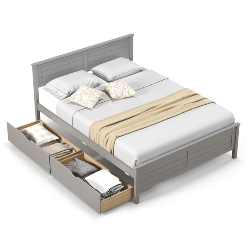Hivvago Full Size Bed Frame with Storage Drawers and Solid Wood Headboard