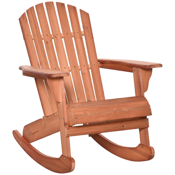 Outsunny Wooden Adirondack Rocking Chair Outdoor Lounge Chair Fire Pit Seating with Slatted Wooden Design, Fanned Back, & Classic Rustic Style for Patio, Backyard, Garden, Lawn, Teak