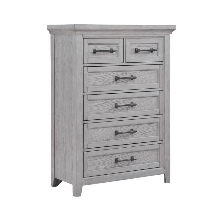 Bix Tall Dresser Chest, 6 Dovetail Drawers, Bronze Handles, Light Gray