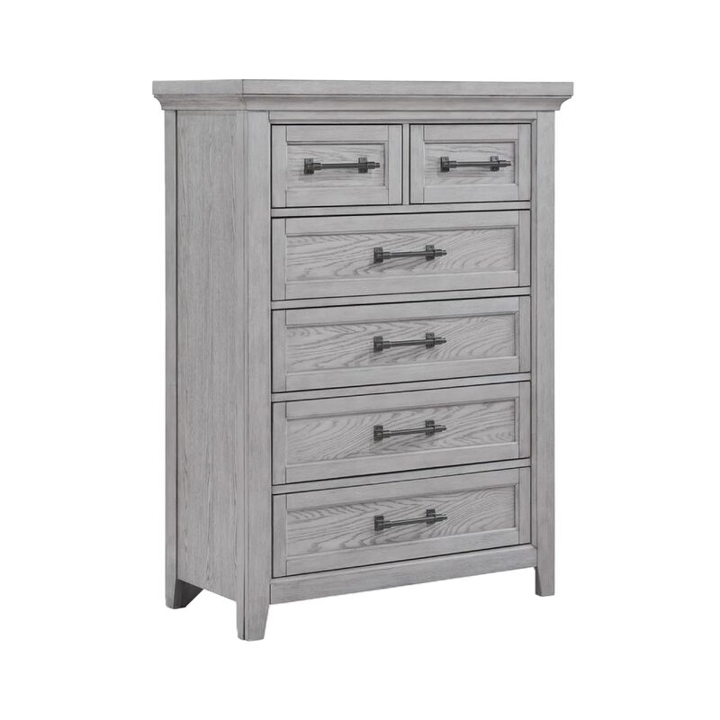 Bix Tall Dresser Chest, 6 Dovetail Drawers, Bronze Handles, Light Gray