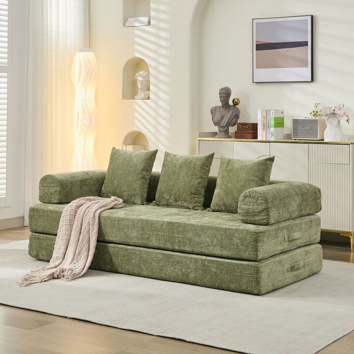 Convertible Folding Mattress Couch, Chenille Floor Sofa with Armrest, Floor Sofa Lounge Couch