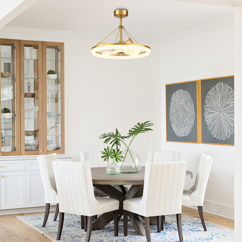 30 in. Plated Brass Integrated LED Dimmable Wheel Ceiling Fan with Light and Remote