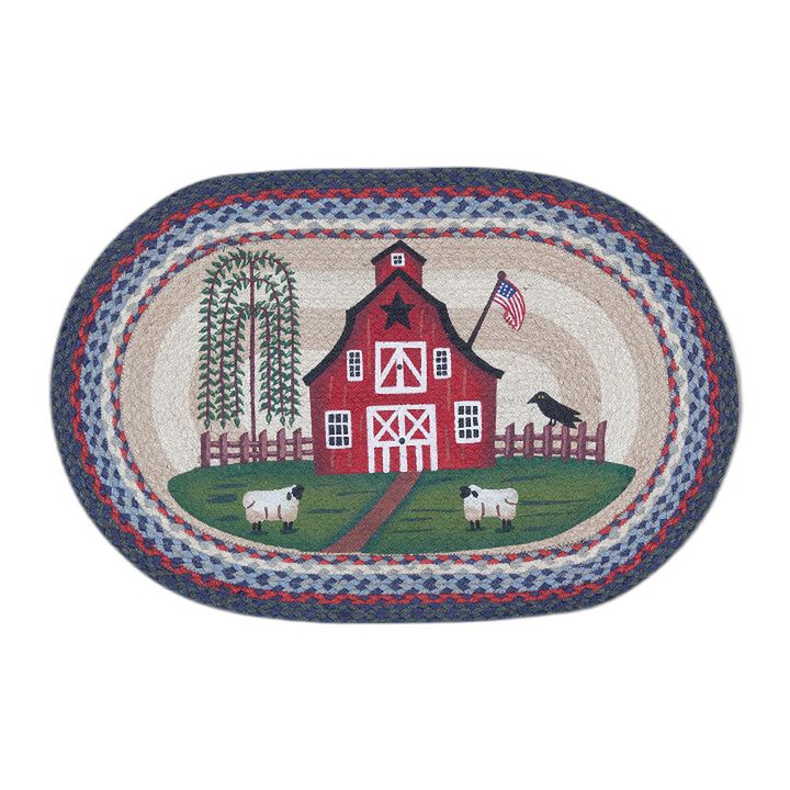 Earth Rugs Op-15 Barn Scene Oval Patch 20 X 30