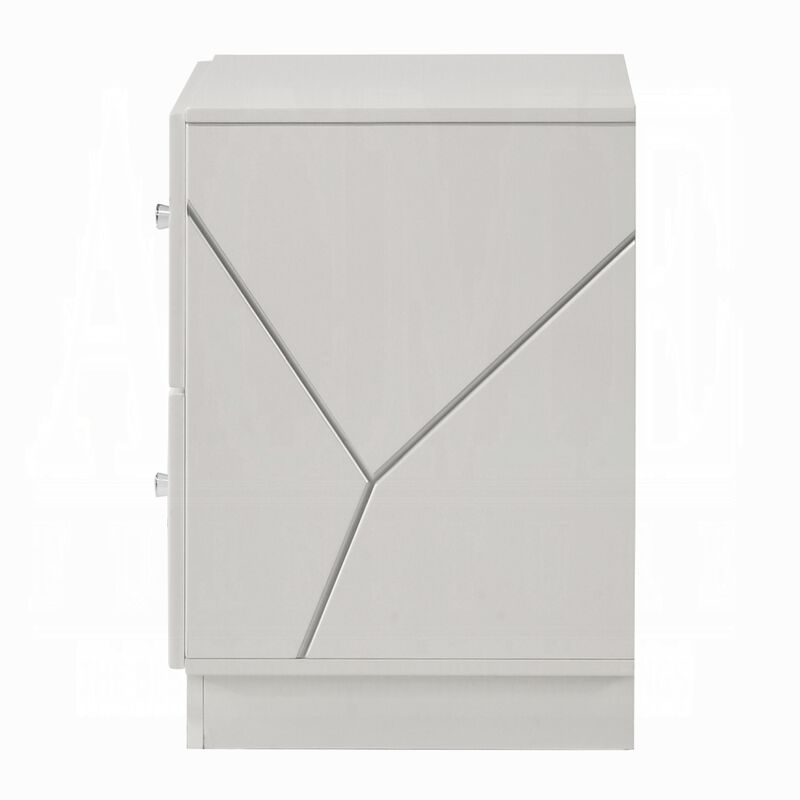 Esy Nightstand, 2 Drawers with Crystal Knobs, White Carved Pattern image number 3