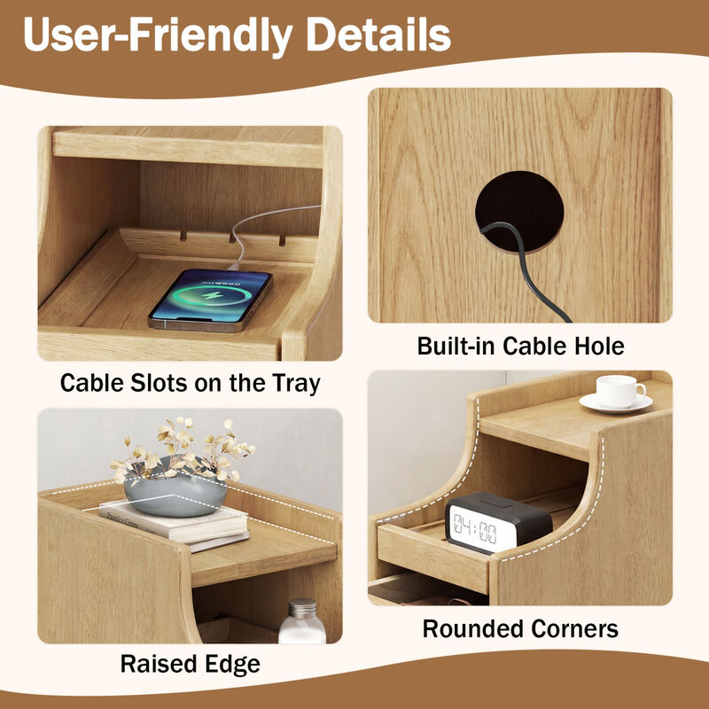 Set of 2 Wooden Bedside Nightstands with Pull-Out Tray and 2 Storage Drawers image number 5
