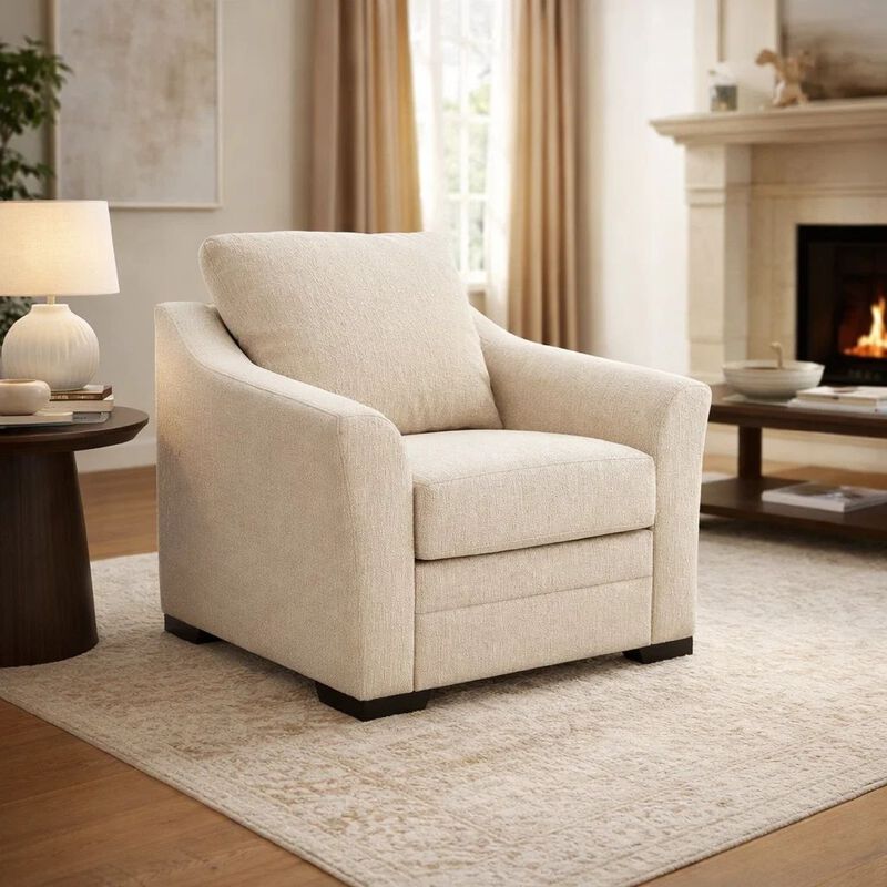 Jimy Sofa Armchair, Flared Arms and Reversible Cushions, Ivory Polyester image number 1