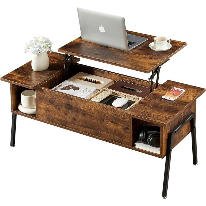 Contemporary Wood Finish Coffee Table with Lift-Top Workstation & Storage