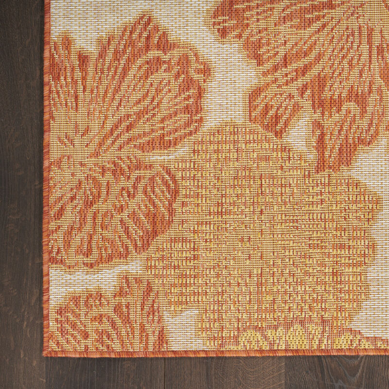 HomeRoots 6' X 9' Orange And Ivory Floral Indoor Outdoor Area Rug image number 4