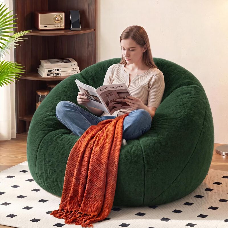 Vipbear Faux Fur Bean Bag Chair, Large Stuffed Bean Bag Sofa with Filler for Living Room, Bedroom image number 7