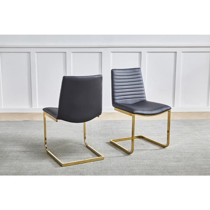 Blanca Black Faux Leather Gold Dining Chair (Set of 2)
