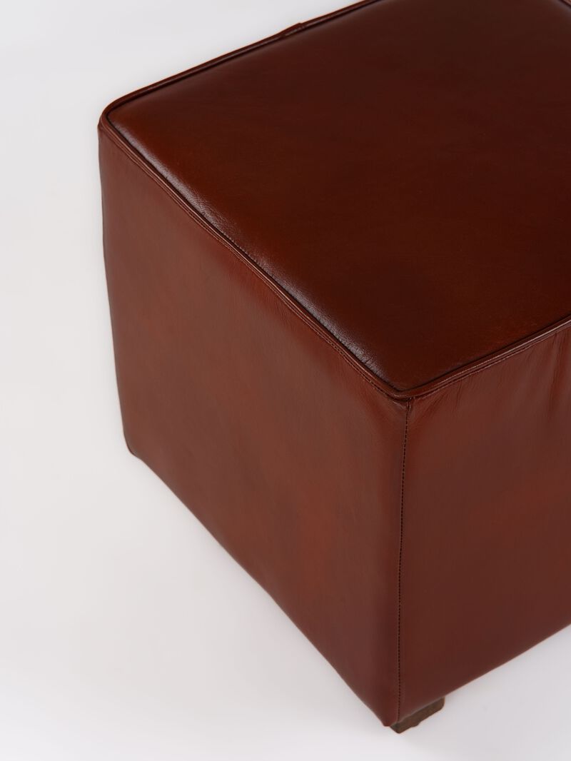 Handmade Eco-Friendly Geometric Buffalo Leather & Wood Black Square Ottomon 18"X17"X17" From BBH Homes