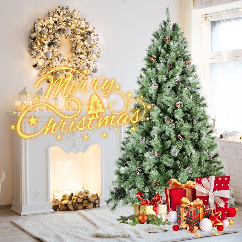 7 ft. Christmas Tree with 82 Pine Cones 1348 PVC Hard Needle Tips Hinged with Metal Stand Full Holiday Decoration