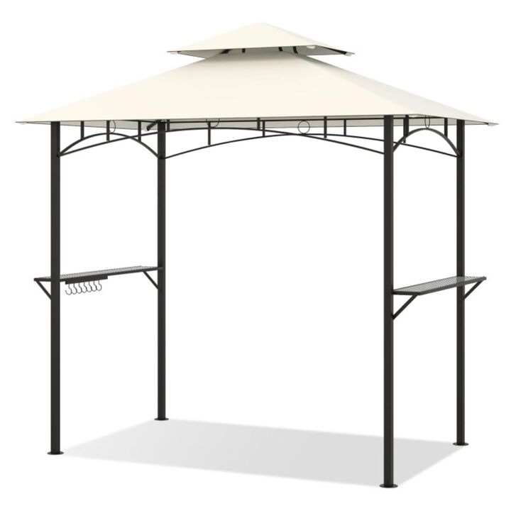 Hivvago Outdoor Double-Tiered Grill Gazebo Canopy with 2 Shelves and 7 Hooks