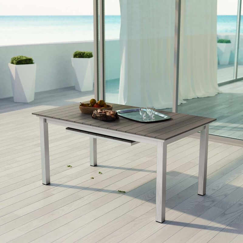 Modway Shore Aluminum Outdoor Patio 62" to 94" Extendable Dining Table in Silver Gray
