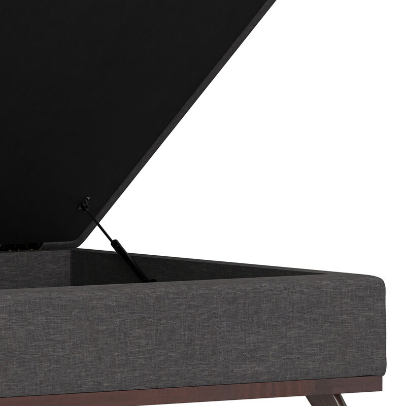 Owen Square Coffee Table Storage Ottoman in Slate Grey Linen Look Fabric