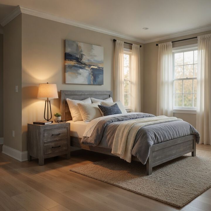 King Bedroom Set, Farmhouse Style, Gray, 2 Piece Set with Nightstand
