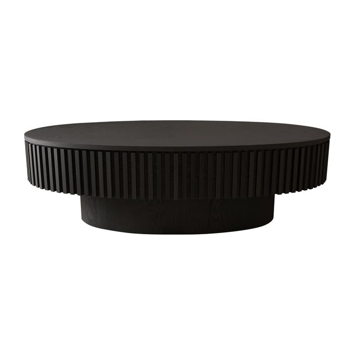 Oval coffee table with storage Solid wood veneer and MDF modern coffee table with fluted base Accent tea coffee table for living room