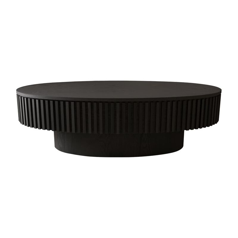 Oval coffee table with storage Solid wood veneer and MDF modern coffee table with fluted base Accent tea coffee table for living room image number 0