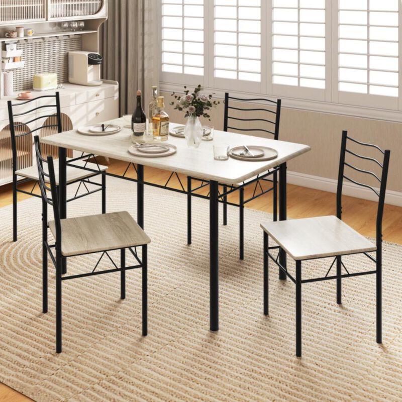 Hivvago 5 Pieces Wood Metal Dining Table Set with 4 Chairs