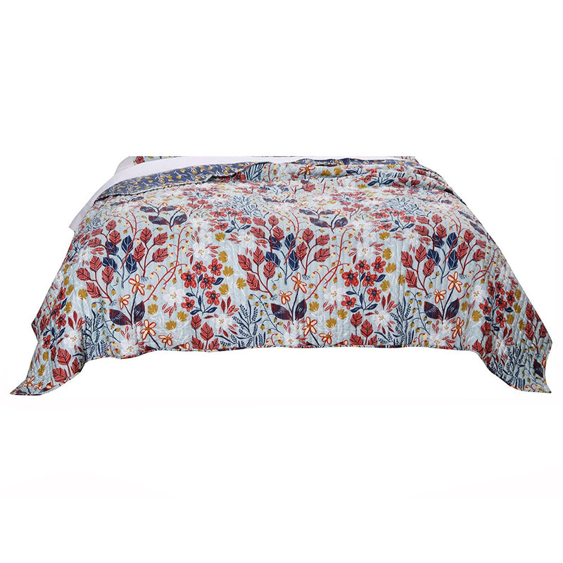 King Size 3 Piece Polyester Quilt Set with Floral Prints, Multicolor - Benzara