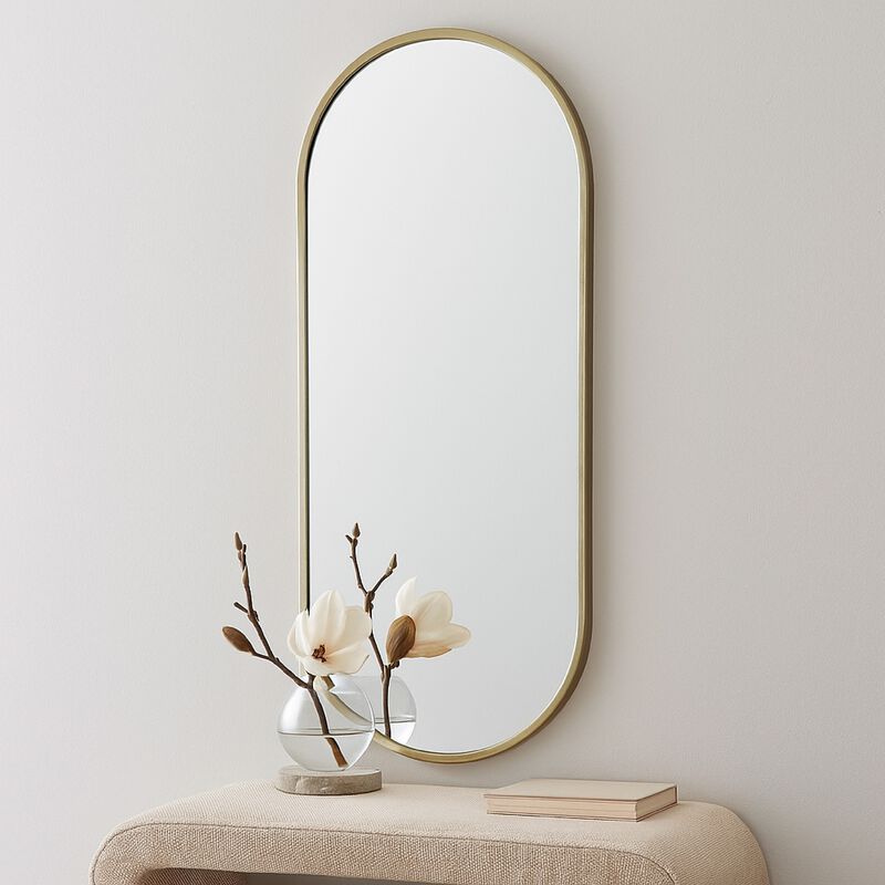 Fenny Wall Mounted Mirror Decor, Oval Shape, 16 x 40, Champagne Metal - Benzara