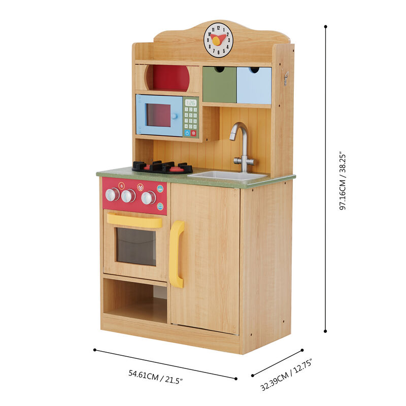 Little Chef Florence Classic Play Kitchen with 5 Kitchen Accessory Toys, Wood Grain image number 6