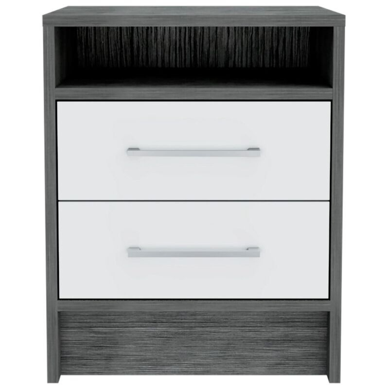 Homezia Sophisticated and Stylish Smokey Oak and White Nightstand image number 1