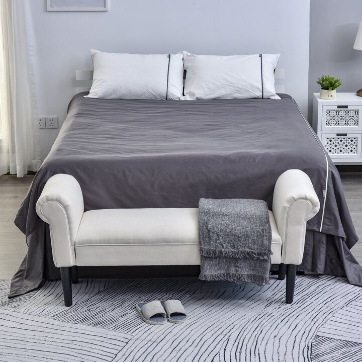 Cream Elegance: 52" Linen Ottoman Bench with Armrests