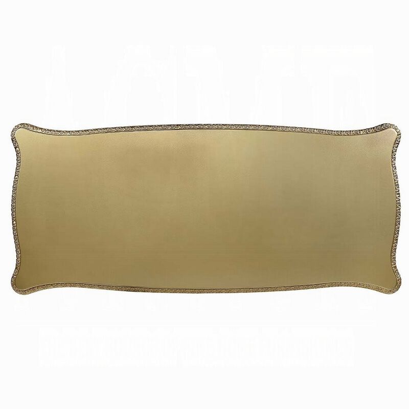 Rexx Dining Table, Classic Carved Gold Wood, 111 Inch Rectangular Top - Benzara