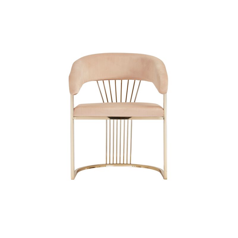 24 Inch Modern Dining Chair, Beige Velvet Seat Gold Cantilever Windsor Base - Benzara image number 1