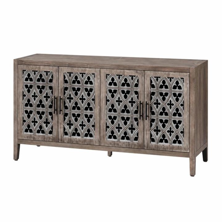 GOODSILO Four Door Hollow Antique Storage Cabinet, Versatile Wooden Storage Furniture for Living Room, Entryway, Kitchen and Dining Space