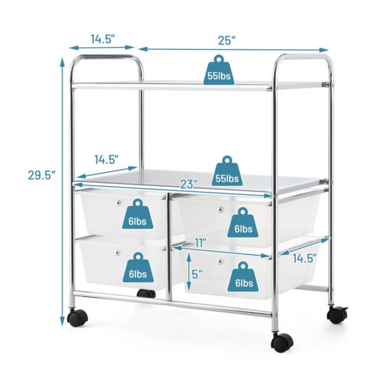 Hivvago 4 Drawers Shelves Rolling Storage Cart Rack
